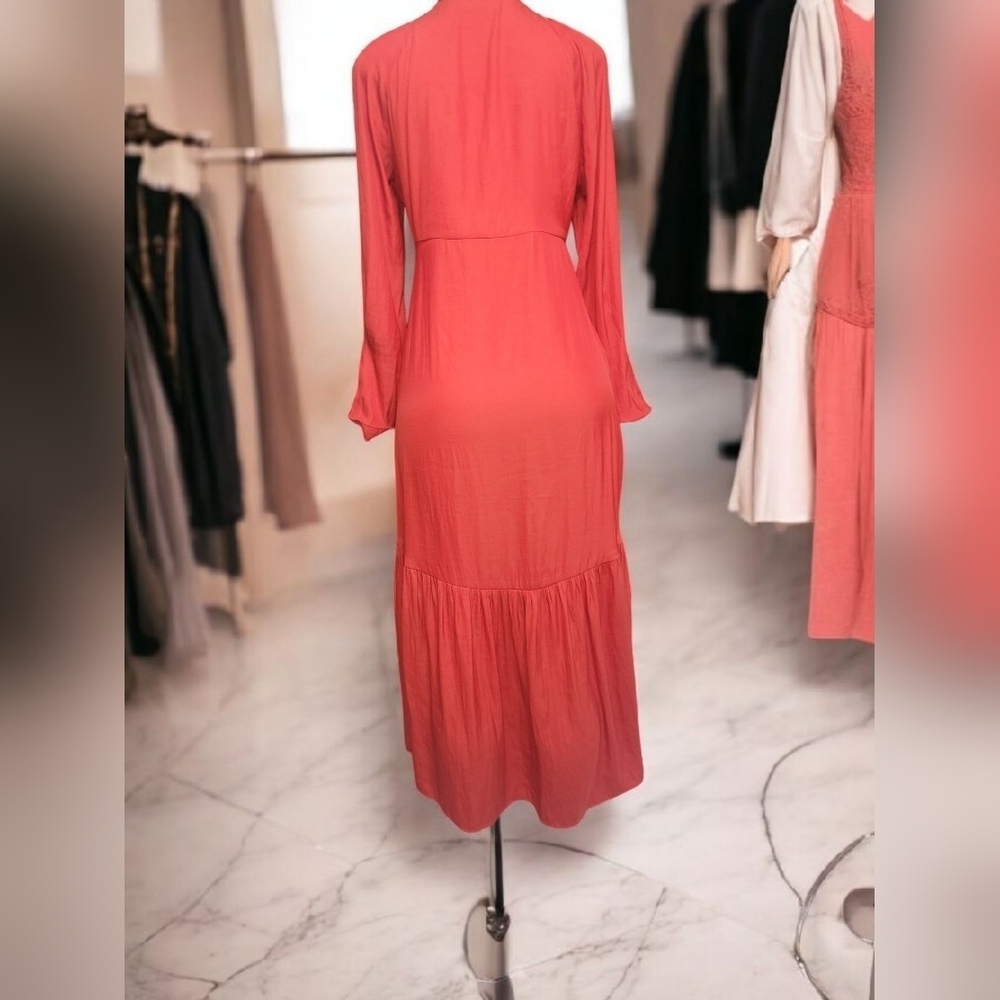 Banana Republic Vibrant Coral Long Sleeve Dress Size -10 - Picture 3 of 10